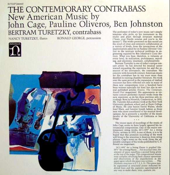 Bertram Turetzky – The Contemporary Contrabass: New American Music by John Cage, Pauline Oliveros, Ben Johnston [USED LP]