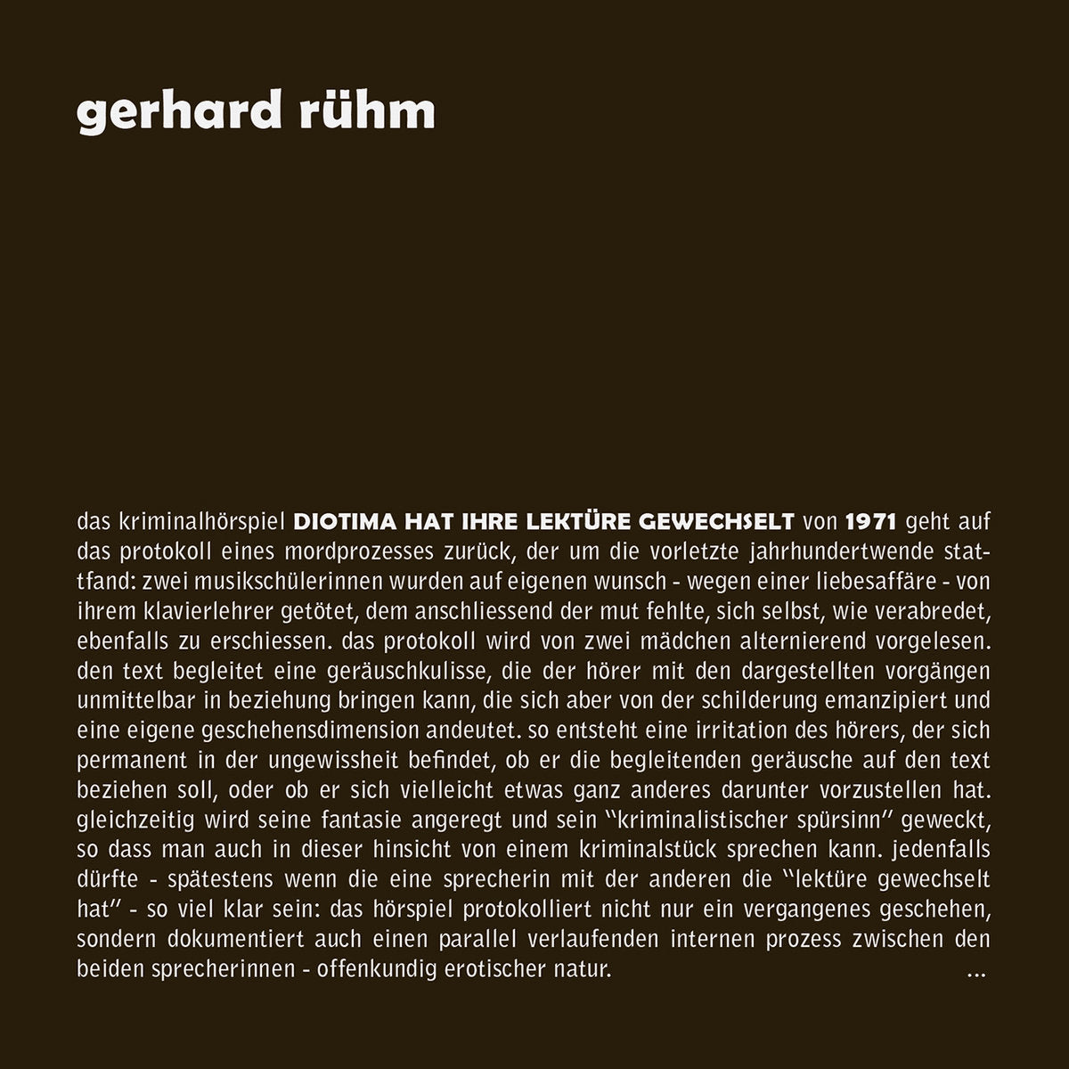 Gerhard Rühm – Diotima hat ihre Lektüre gewechselt [CD]