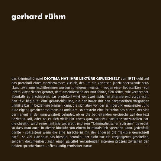 Gerhard Rühm – Diotima hat ihre Lektüre gewechselt [CD]